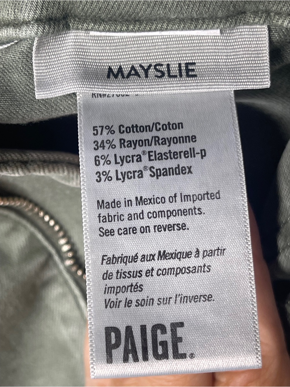 PAIGE petite Mayslie Olive Green Casual jeans - Picture 12 of 14